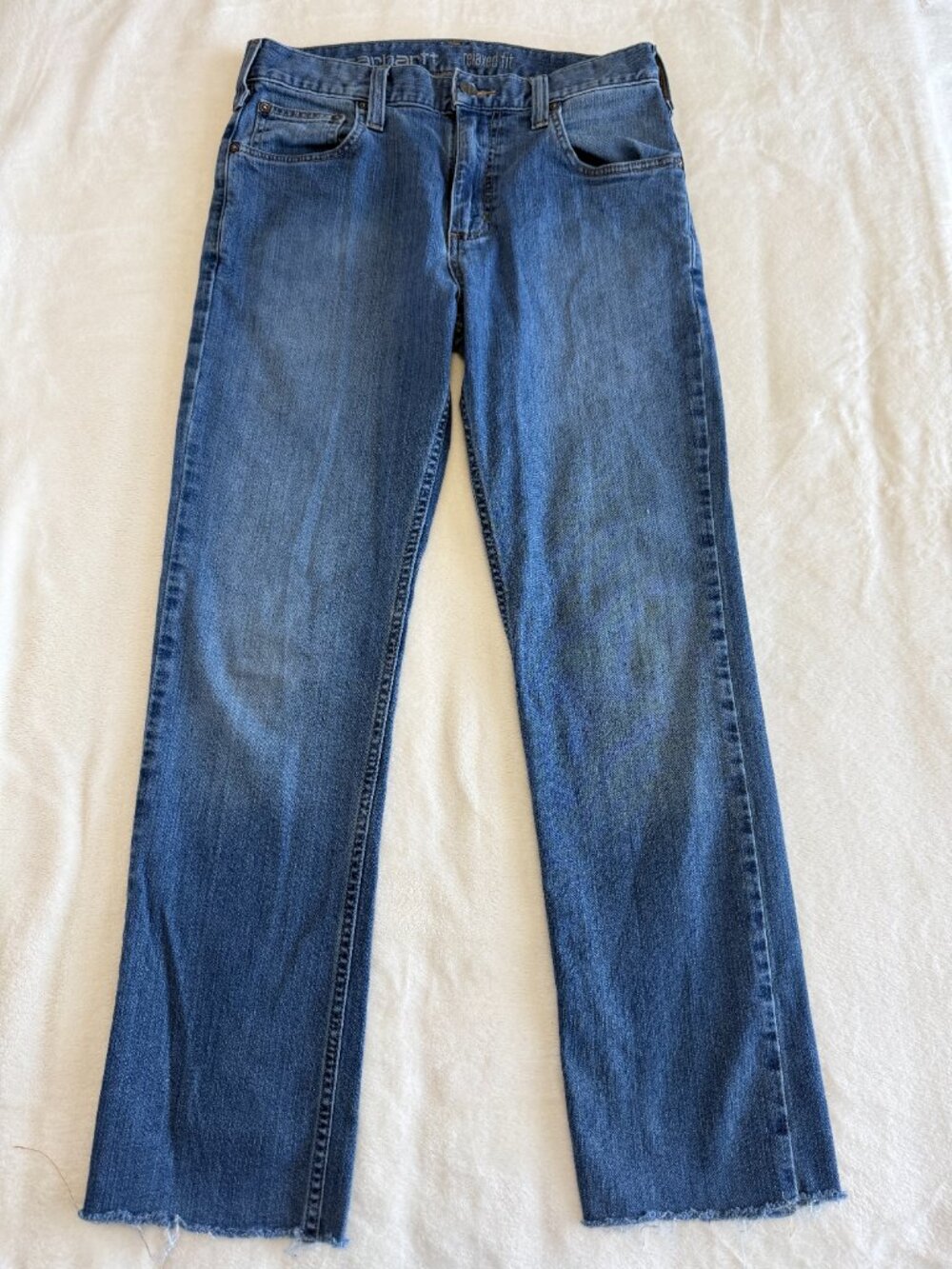 Carhartt Relaxed Fit Jeans Mens 30x32 Light Wash Straight Leg Raw Hem Denim